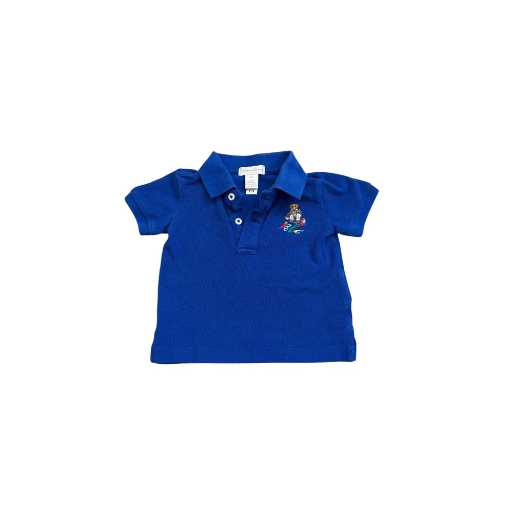 Vintage Ralph Lauren Polo Bear Shirt Royal Blue Short Sleeve 6M Kids